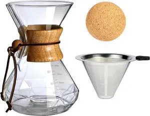 Pour Over Coffee Maker With Wood Sleeve27oz/800mlPour Over Coffee Dripper,Pour Over Coffee Maker Set With Cork Stopper (27oz/800ml)