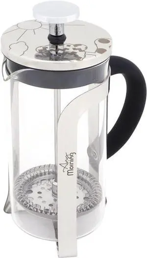 Any Morning French Press Coffee and Tea Maker, Borosilicate Glass Coffee Press, Stainless Steel Filter, Durable and Heat Resistant, Silver (600 ml, 20 oz, 2 Cup)