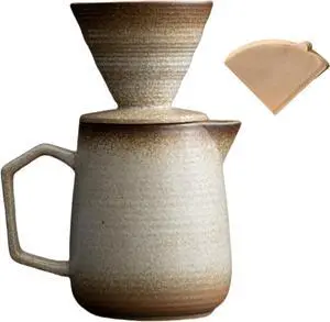 Pour Over Coffee Maker,Ceramic Coffee Maker With 100 pcs V60 Paper Filter16oz/480ml Pour Over Coffee Dripper (Off White)