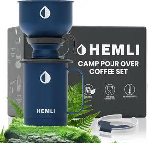 Pour Over Coffee Maker Camp Set  Vacuum Insulated Mug with Leakproof Lid, Stainless Steel Micro Filter, Scratch-Resistant Finish, Portable Coffee Maker for Camping, Travel & Outdoor Adventures
