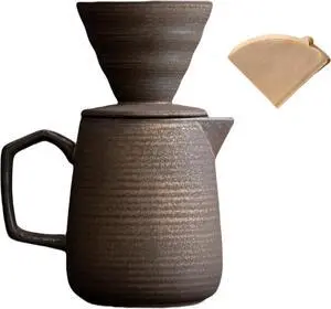 Pour Over Coffee Maker,Ceramic Coffee Maker With 100 pcs V60 Paper Filter16oz/480ml Pour Over Coffee Dripper (Retro gold)