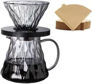 Pour Over Coffee Maker Set, 600 ml Borosilicate Glass Coffee Pot with 50 pcs Paper Filter, 1-3 Cup Pour Over Coffee Dripper for Home, Café Restaurant (Gray)