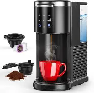 COWSAR Single Serve Coffee Maker, K Cup Coffee Brewer for Capsule and Ground Coffee, Capsule Coffee Machine with 40 Oz Water Tank, Instant-Heat, 5 Brew Sizes Up To 14 Oz, Ideal for Home/Office, Black
