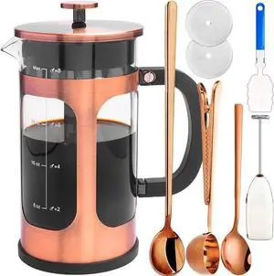 French Press Coffee Maker 8 cups 34 oz 304 Stainless Steel Coffee Press with 4 Filter Screens, Easy Clean Heat Resistant Borosilicate Glass - Free 100% BPA