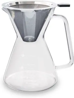 London Sip Glass Pour Over Coffee Carafe Coffee Maker with Reusable Stainless Steel Filter, Ergonomic Handle, and Easy-Pour Spout, 4-Cup (600 mL)