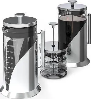 Cafe Du Chateau Stainless Steel French Press & Cold Brew Coffee Maker Bundle - 34oz Versatile Coffee Press w/ 4-Level Filtration - Iced Coffee Maker w/Air Tight Seal, Measuring Label