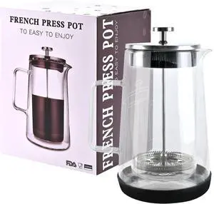 The jze Glass French Press, easy to clean glass press coffee maker, 34oz/1000ml coffee press glass, borosilicate French press, suitable for home, kitchen, office.
