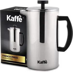 Kaffe Stainless Steel French Press Coffee Maker (27oz / 0.8L) - Double-Wall Insulated Coffee Press - Travel & Camping - Homemade French Press Coffee