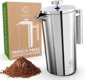 Oliver's Kitchen ® Premium French Press Cafetiere Coffee Maker - Thermal Insulated Double Wall - Stainless Steel 1 Liter