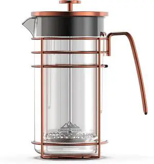 French Press, 34 Ounce (1000ml) Coffee Maker, Glass Rose Gold Coffee Press, Heat Resistant Borosilicate Glass Tea Maker and 3 layers Filter Coffee Pot for Camping Travel Gifts