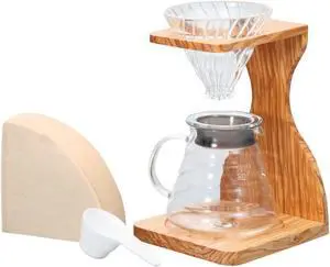 Hario V60 Olive Wood Pour Over Stand Set