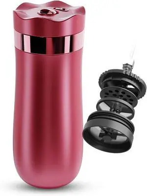 BENFUCHEN Travel Coffee Press, Vacuum Insulated Portable French Press, Stainless Steel Portable Coffee Maker/Tea Press, 12oz, Rose Red