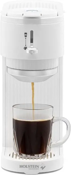 Holstein Housewares Single Serve Coffee Maker, 2 in 1 Coffee Machine, Dual Brew, K-Cup & Ground Coffee Compatible, Reusable Filter, Fits Different Cup Sizes, One Touch Operation