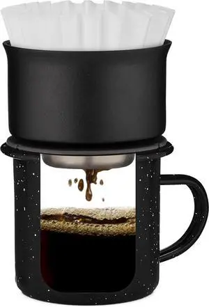 COLETTI Aspen Stainless Steel Pour Over Coffee Maker, 12 oz, Black, Dishwasher Safe, Portable Coffee