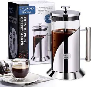 French Press Coffee Maker - 304 Grade Stainless Steel Coffee Maker - 4 Level Filtration System - Heat Resistant Borosilicate Glass - Coffee Press 34oz Bistro@Home