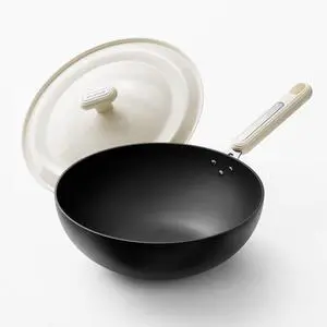 Carbon Steel Wok Pan - 11.8 Inch Pre-Seasoned Flat Bottom Chinese Woks & Stir Fry Pans with Lid, Lightweight Kitchen Cookware for All Stovetops, Gas, Electric, Gift Set for Women/Mom