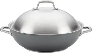 Anolon Accolade Forged Hard Anodized Nonstick Wok / Stir Fry Pan with Lid, 13.5 Inch - Moonstone Gray