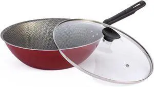 Generic Nonstick Wok Pan with Lid, 11 inch, Starflon Max, PFOA Free, Tempered Glass, Heat Resistant Handle, Dishwasher Safe, Gas Stove