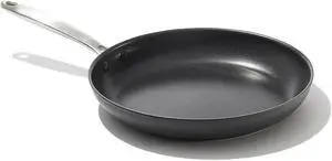 OXO 12 Nonstick Frying Pan Skillet, Enhanced PFAS-Free Ceramic Nonstick, Durable Hard Anodized Cookware, Scratch Resistant, Good Grips, Easy Clean Dishwasher Safe, Oven Safe, Drip Free Pours, Black