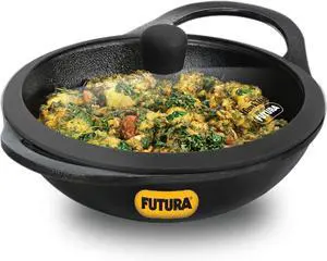 HAWKINS Futura 2 Litre Cast Iron Kadhai, Naturally Nonstick Cast Iron Kadai with Glass Lid, Cast Iron Cookware for Kitchen, Black (CIK20G)