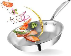 Vinod Platinum Triply Stainless Steel Frypan 24 cm | 2.5 mm Thick | Steel Pan | Scratch Resistant, Non Toxic | | Induction & Gas Friendly, Heavy Bottom