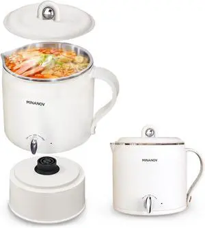 Electric Hot Pot - Electric Ramen Cooker with Adjustable Temperature - Portable Electric Pot for Ramen, Soup, Shabu Shabu, Noodles - Mini Travel Hot Pot for Dorm, RV, Camping