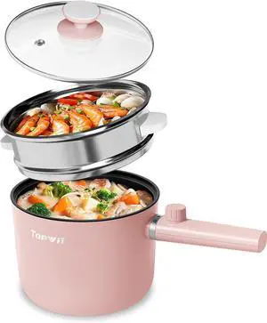 Topwit Hot Pot Electric with Steamer, 1.5L Ramen Cooker, Non-Stick Frying Pan, Electric Pot for Pasta, BPA Free, Electric Cooker with Dual Power Control, Over-Heating & Boil Dry Protection, Pink Topwit Hot Pot Electric with Steamer, 1.5L Ramen Cooker, Non-Stick Frying Pan, Electric Pot for Pasta, BPA Free, Electric Cooker with Dual Power Control, Over-Heating & Boil Dry Protection, Pink