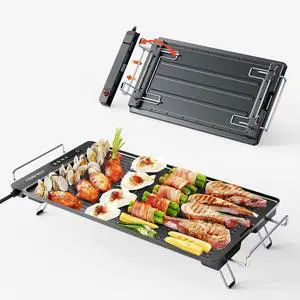 Electric Griddle with Removable Touch Panel, IPX9 Waterproof, Dishwasher-Safe, 1300W Fast Heating in 10S, 18x10" Die-Cast Nonstick Plate, Foldable Design for Family Use (48 People)