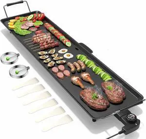 35" Electric Griddle, Extra Large Barbecue Grill W/Nonstick Cooking Surface, 2000W Table Top Grill w/Adjustable Temperature & Drip Tray, Indoor/Outdoor Electric Grill for Pancakes Barbecue
