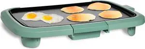 COOK WITH COLOR Electric Griddle 1200W, Nonstick Surface for Pancakes, Burgers, Eggs & More, Removable Temperature Control, Slide-Out Drip Tray, 10" x 16" Cooking Area, Dark Sage