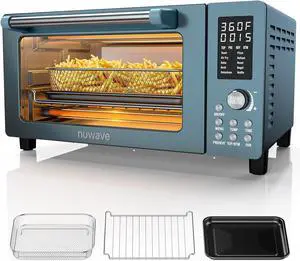 Nuwave Bravo Pro Convection Air Fryer Toaster Oven Combo, 2025 New and Improved, 10-in-1, 50°-450°F Temp Controls, Quick & Even Crisp Technology, 21Qt Capacity, Cozy Blue, PFAS Free