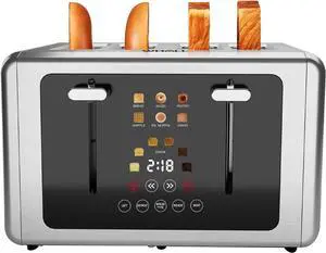 whall 4 Slice Touch Screen Toaster, Stainless Steel Toasters Digital Timer, Dual Control Panel Toasters6 Shade Settings6 Bread Types, Smart Wide Slots, Bagel, Cancel, Defrost,Silver