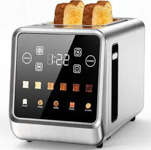 Touch Screen Toaster 2 Slice, Stainless Steel Smart Digital Toasters with Single Slot Toasting, Memory Function, 5 Bread Types & 6 Shade Settings, 1.5" Toasters 2 Slice Wide Slot, 900W