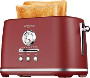 2-Slice Toaster with 1.5" Wide Slots & 6-Shade Dial - Auto Shut Off, Lift & Look, Frozen Mode for Bagels/Waffles/Fruit Bread, Easy-Clean Crumb Tray, Red