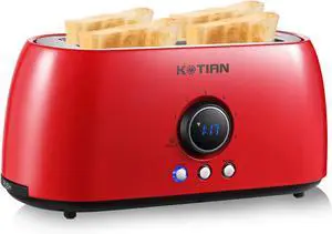 Toaster 4 Slice,KOTIAN Retro Long Slot Toasters with Countdown Timer,Stainless Steel Toaster,Bagel,Defrost,Reheat,Cancel Functions,Extra Wide Slots,6 Toast Settings,Removable Crumbs Tray,Red Toaster 4 Slice,KOTIAN Retro Long Slot Toasters with Countdown Timer,Stainless Steel Toaster,Bagel,Defrost,Reheat,Cancel Functions,Extra Wide Slots,6 Toast Settings,Removable Crumbs Tray,Red