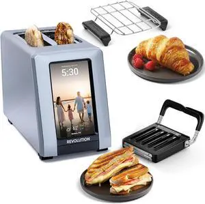 Revolution R180 Connect Plus Smart Toaster Bundle with Toastie Press & Warming Rack  Touchscreen, 2-Slice Wide Slot, InstaGLO 2.0 Tech, Digital Picture Frame Toast Bread, Bagels, Waffles, Tortillas