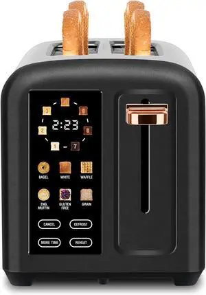 SEEDEEM Toaster 2 Slice with Touch Screen, Faster Heating Speed, 7 Shade Setting, 6 Bread Type, 1.5Wide Slots Toaster, Removable Crumb Tray, 1350W, Dark Chocolate