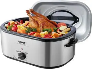 VEVOR Electric Roaster Oven, 24 QT Turkey Roaster Oven with Self-Basting Lid, 1450W Roaster Oven with Defrost & Warm Function, Adjustable Temp, Removable Pan & Rack, Fits Turkeys Up to 28LBS, Silver