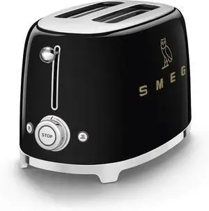 Smeg 2-Slice Toaster, Stainless Steel, OVO Collection, Two Slice Toaster with 6 Presets and Removable Crumb Tray (Glossy Black)