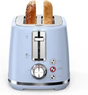 2 Slice Toaster with 1.5" Extra Wide Slots & Removable Crumb Tray 6 Browning Options, Auto Shut Off & Frozen Function, Toast Fruit Bread, Bagel & Waffle, Blue