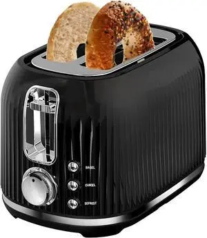 2 Slice Toaster, Wide Slots, Auto Shutoff, 6 Shade Dial. Perfect for Fruit Bread, Bagels, Waffles, Frozen Options, Easy Clean Crumb Tray, Black