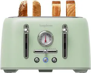 Retro 4-Slice Toaster 1.6" Wide Slots - 6 Toast Settings with Bagel Function, Stainless Steel Body, Defrost/Cancel Button & Crumb Tray, Vintage Green