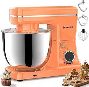 10-Speed Stand Mixer with 8-in-1 Splash Guard, Tilt-Head, 6QT Stainless Steel Bowl+Dishwasher-Safe Dough Hook/Whisk/Beater/Spatula for Baking Bread, Cakes, Cookies, Orange