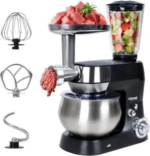 6-in-1 Multifunctional Stand Mixer, 5.3Qt 660W, 6-Speed Tilt-head, Electric Kitchen Mixer with Stainless Steel Bowl,Meat Grinder, Juice Blender (Black)