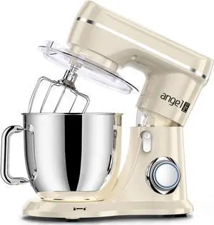 Mini Angel Stand Mixer,10-Speed Kitchen Electric Mixer,Tilt-Head Food Mixer with Dough Hook, Wire Whisk, Flat Beater, Stainless Steel Bowl (White2, 5QT)