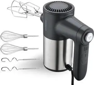 9-Speed Hand Mixer Electric,400W Powerful Black Electric Hand Mixer,handheld Mixer for Baking Cake Egg Cream,Turbo Boost/Digital Display + 9 Speed + Eject Button + 6 Stainless Steel Accessories