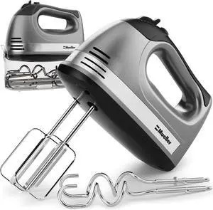 Mueller Electric Hand Mixer | 5 Speed 250W Turbo with Snap-On Storage Case | 4 Stainless Steel Accessories | Easy Whipping, Mixing Cookies, Brownies, Cakes, Dough Batters