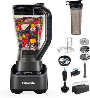 PowerXL SensiMax Blending Kitchen System  1500W, Smart Sensing Technology, Hands-Free Blending, 3 Functions, 10 Speed Control, 72OZ Jar, 6-Tip Turbo Blade, 13 Food Processor Accessories, Storage Case