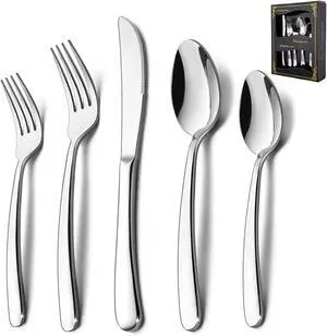 HaWare Heavy Duty Silverware Set, 40-Piece Stainless Steel Flatware Cutlery for 8, Modern & Elegant Design Includes Knives/Forks/Spoons, Mirror Polished and Dishwasher Safe