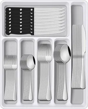 49 Pieces Silverware Sets With Organizer And Steak Knives,Stainless Steel Flatware Sets Service For 8 Person For Home Kitchen,Tableware Cutlery Sets